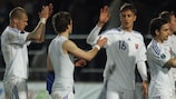 Slovakia players celebrate after winning in Andorra