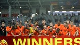 Los holandeses celebran el triunfo ante Alemania