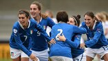 Italy match winner Marta Vergani is mobbed by her team-mates