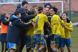 Sweden players celebrate qualification for the finals