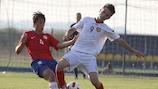 Serbia's Milan Gajić (left) in qualifying round action against Armenia