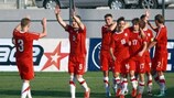 Poland celebrate scoring against Bulgaria