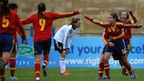 Spain celebrate one of Aitana Bonmati's two late goals against Germany