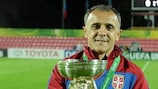 Victorious Serbia coach Ljubinko Drulovic with the trophy