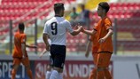 Adam Armstrong of England and the Netherlands' Calvin Verdonk at full time