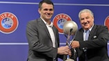 Jim Boyce presents the Maurice Burlaz Trophy to Willy Sagnol on behalf of France