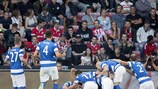 Osijek celebrate what proved to be their winner at PSV