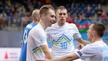 Eslovenia celebra un gol durante la última fase final disputada en Amberes