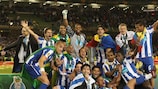 Porto celebrate at the final whistle prior to their triumphant return home on Thursday
