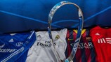 As camisolas dos quatro semifinalistas: Schalke, Real Madrid, Barcelona e Benfica