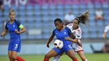 Perle Morroni of France and Spain's Maite Oroz vie for possession during the final on Sunday