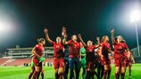As jogadoras de Portugal festejam após o golo de Andreia Norton frente à Roménia