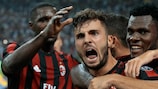 Patrick Cutrone, 19, celebrates after scoring against Craiova ‒ his first goal for Milan