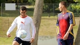 Castilla captain David Durantez (left) meets Oltenia counterpart Nicolae Iovan