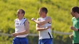 uefa.com reporter Wayne Harrison (right) is put through his paces
