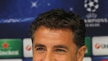 Olympiacos coach Míchel was in a relaxed mood during Tuesday's press conference