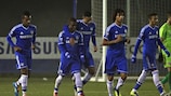 Los jugadores del Chelsea celebran uno de sus cinco goles ante el Steaua
