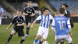 La Real goalscorer Luca Sangalli drives at the Schalke defence