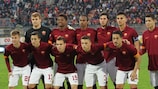 Roma line up before their quarter-final against Manchester City