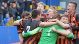 Shakhtar celebrate their round of 16 success against Olympiacos
