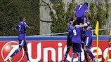 Anderlecht celebrate Samy Bourard's goal which gave them the lead