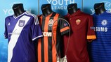 The UEFA Youth League trophy and semi-finalist jerseys