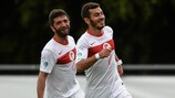 Ankara's Salim Uzun celebrates scoring against Tuzla at the UEFA Regions' Cup