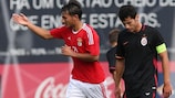 João Carvalho celebrates after doubling Benfica's lead against Galatasaray