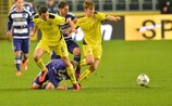 Dinamo Zagreb's Vinko Soldo and Borna Sosa in the thick of the action against Anderlecht