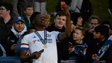 Ola Aina mixes with supporters after Chelsea's victory in the 2016 UEFA Youth League final