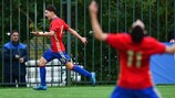 Ivan Oleynikov rushes away in celebration after equalising for CSKA Moskva
