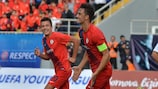 Fatih Aktay celebrates after one of his five goals against Sparta Praha