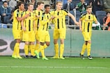 Dortmund celebrate Julian Schwermann's explosive strike against Maccabi Haifa
