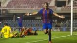 Jordi Mboula celebrates after his wonder goal against Dortmund