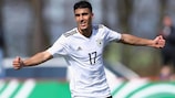 Aymen Barkok celebrates after scoring against Serbia in the U19 elite round last month