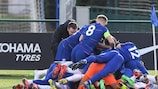 Chelsea celebrate beating Dinamo on penalties