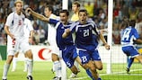 Traianos Dellas and Konstantinos Katsouranis celebrate as Greece stride to UEFA EURO 2004 glory