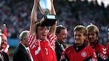 Denmark's John Jensen holds the trophy aloft after the 2-0 win against Germany at EURO '92