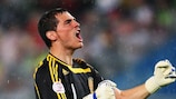 Iker Casillas celebrates during the semi-final