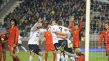 Austria celebrate Franz Schiemer's goal