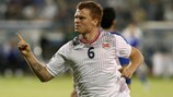 John Arne Riise celebrates after giving Norway a second-minute lead