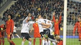 Austria celebrate their last-gasp equaliser against Belgium
