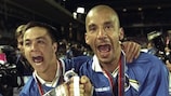 Gianluca Vialli celebrates becoming the youngest ever UEFA club competition winning coach