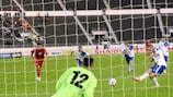 Mikael Forssell scores Finland's third against Moldova from the penalty spot