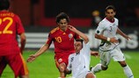 Albania's Ervin Bulku (left) and Romania's George Florescu compete in the 1-1 draw in Piatra Neamt in September 2010