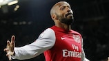 Thierry Henry celebrates after scoring on his second Arsenal debut against Leeds