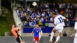 Edin Džeko heads in Bosnia's sixth goal of the night