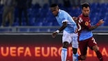 Ogenyi Onazi of Lazio and Alanzinho of Trabzonspor battle for possession in a goalless draw