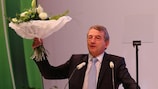 Wolfsgang Niersbach celebrates his re-election