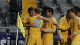 Kazakhstan celebrate a late winner from Islambek Kuat (No23)